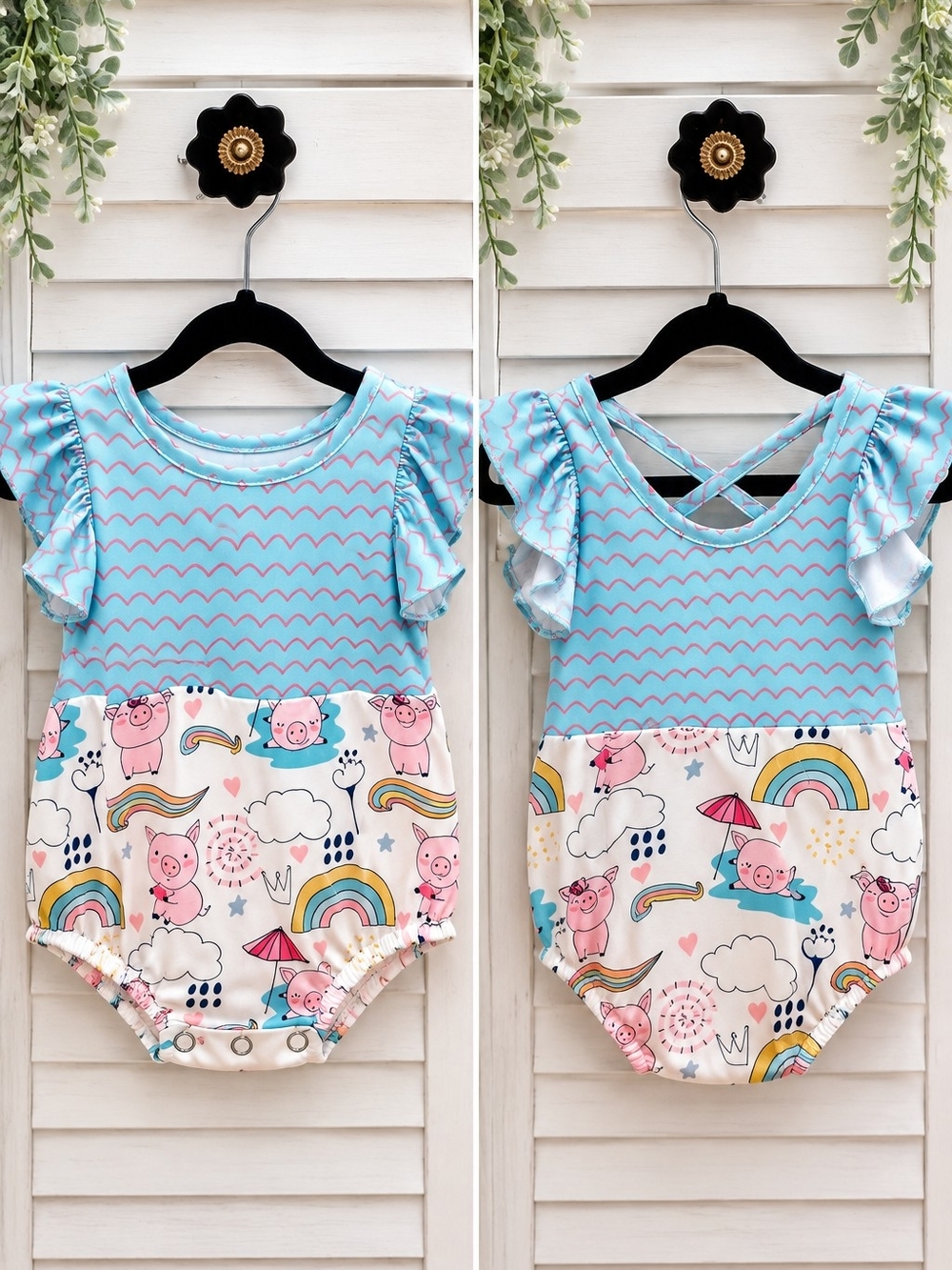 Infant Blue & Pink Printed Ruffle Bodysuit NWT